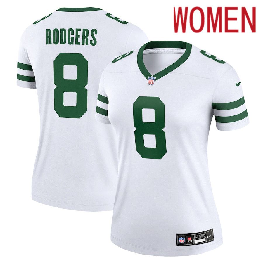 Women New York Jets 8 Aaron Rodgers Nike Legacy White Legend Player NFL Jersey